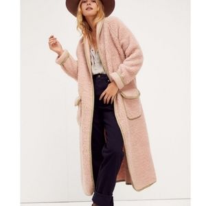 Free People Pink Teddy Cardi Jacket Long
